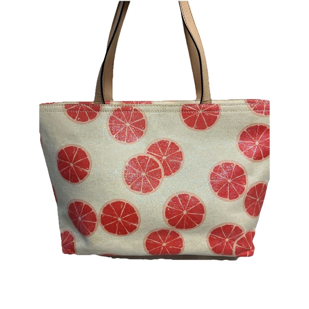 Kate Spade Flights Of Fancy Francis 'Pucker Up' Grapefruit Canvas Tote Purse Bag - Picture 4 of 11